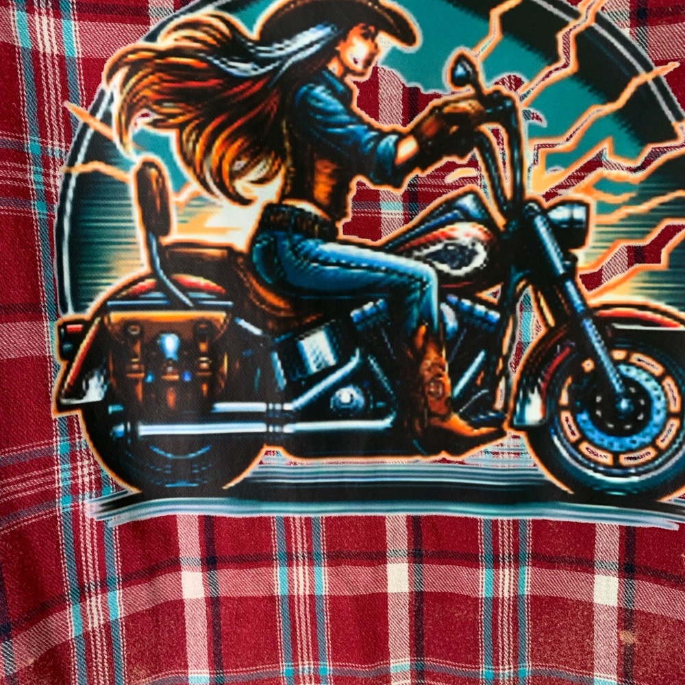 Original Plaid Shirt with Motorcycle Graphic